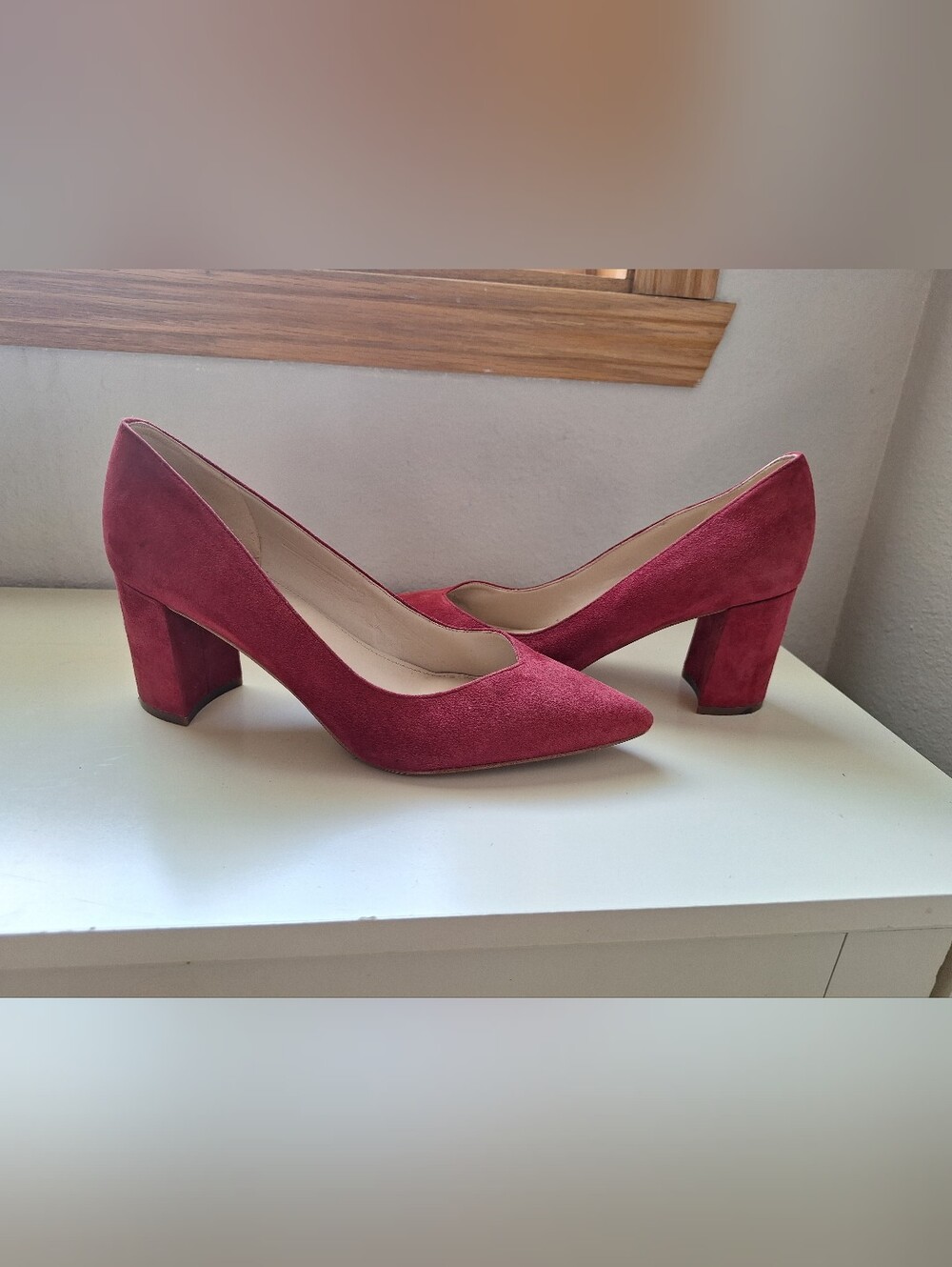 Marc Fisher Burnt Red Suede Pointed Toe Block Heels